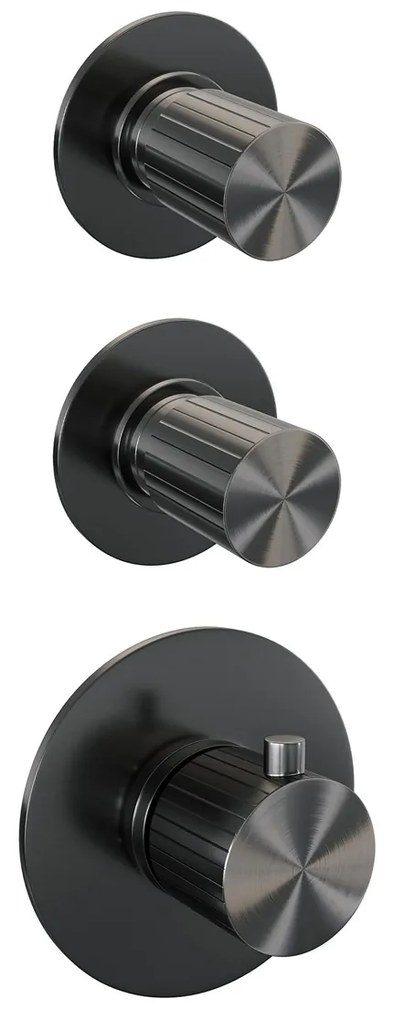 Brauer Stripe inbouw regendouche met 25cm hoofddouche, rechte muurarm, staafhanddouche en glijstang set 7 gunmetal geborsteld PVD