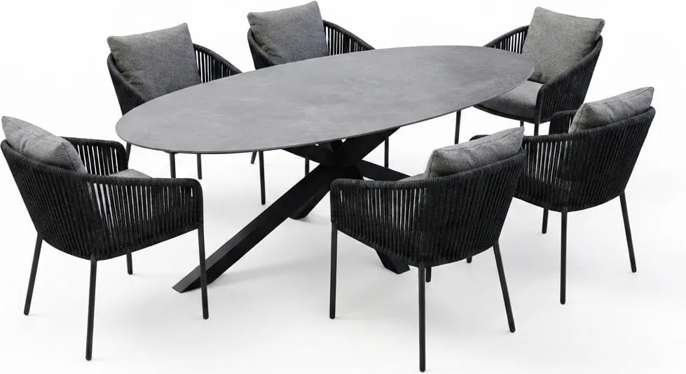 Puccini Brightling dining tuinset 220x120xH75 cm 7 delig antraciet keramiek