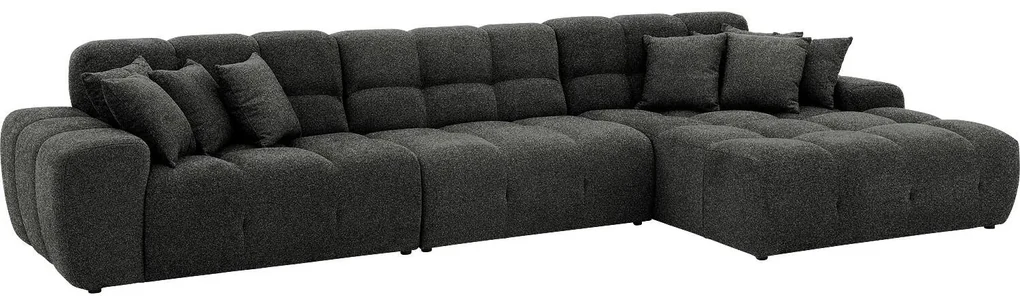 Goossens Excellent Bank Kubus - 30 X 30 Cm Stiksel zwart, stof, 1,5-zits, modern design met chaise longue rechts