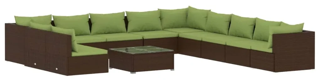 vidaXL 12-delige Loungeset met kussens poly rattan bruin