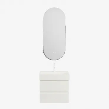 Badkamermeubelset Van Hout En Essenhoutfineer Met Geïntegreerde Wastafel Ona Wit & Oval Led And Antifog Black 45x105 Cm Vacson & Wit - Sklum