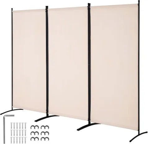 VEVOR Room Divider 3 Panelen Kamerverdeler 260 x 184 x 52 cm, Opvouwbaar Privacy Scherm & Draagbare Scheidingswand voor Ruimteverdeling, Vrijstaande Kamerverdeler voor Kantoor Slaapkamer Studeerkamer, Beige