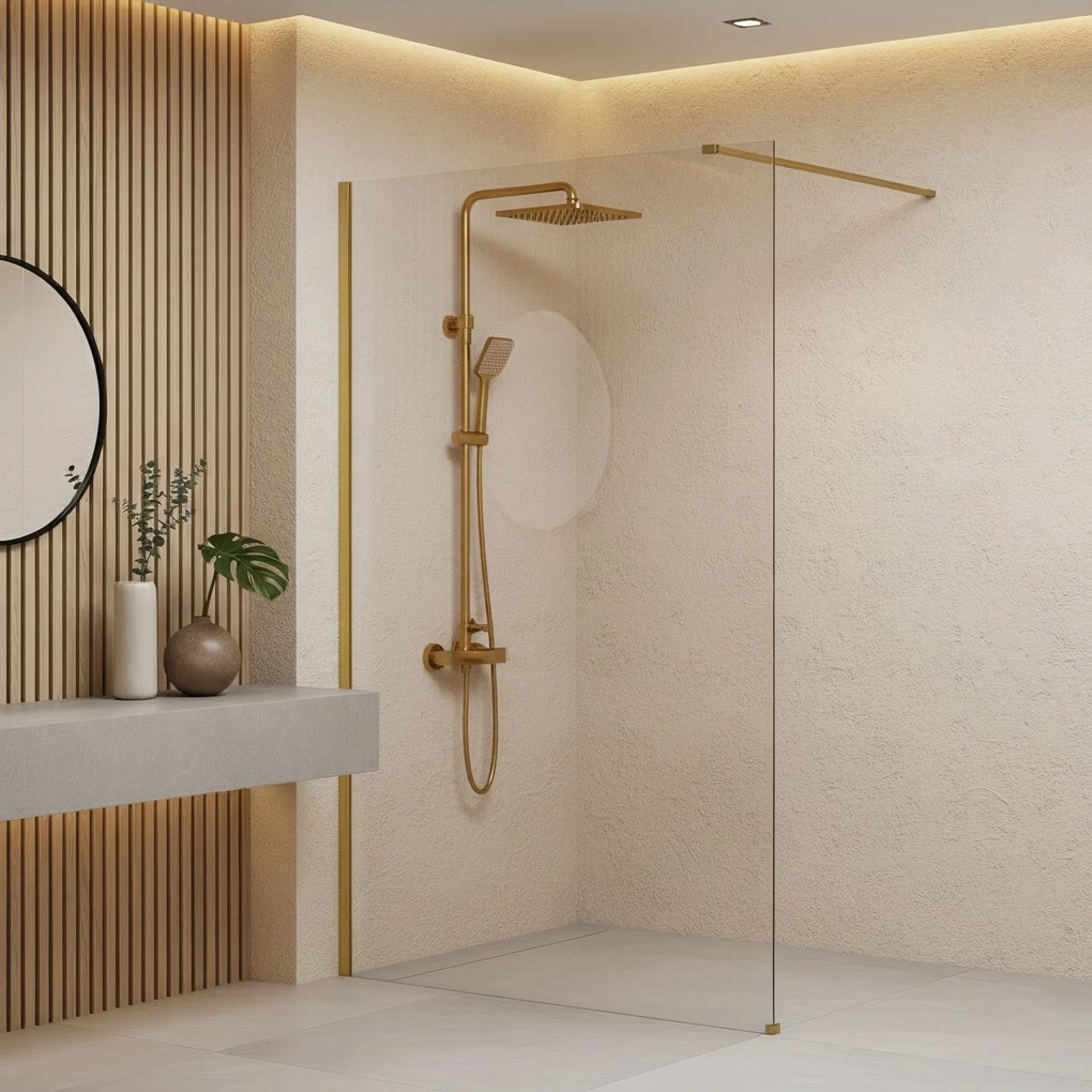 Walk-in douchewand Rea Flexi Transparent / Brush Gold 110