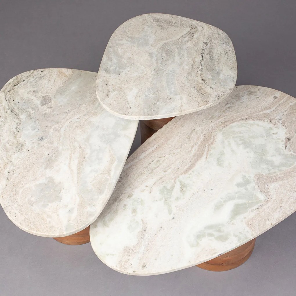Dutchbone Suki Bijzettafel Set Organisch Marmer - 73 X 41cm.