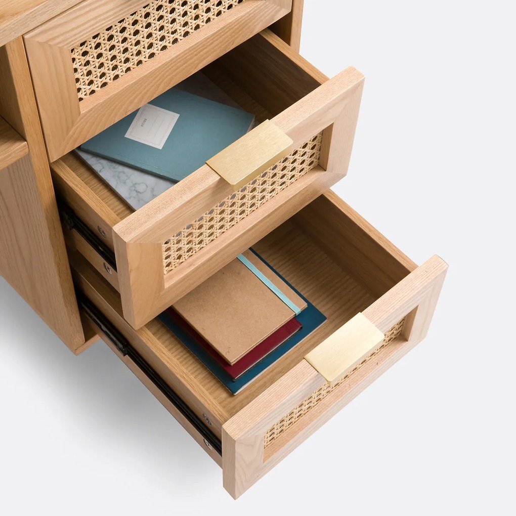 Bureau dubbele blok in gefineerd eiken en rotan, Loris
