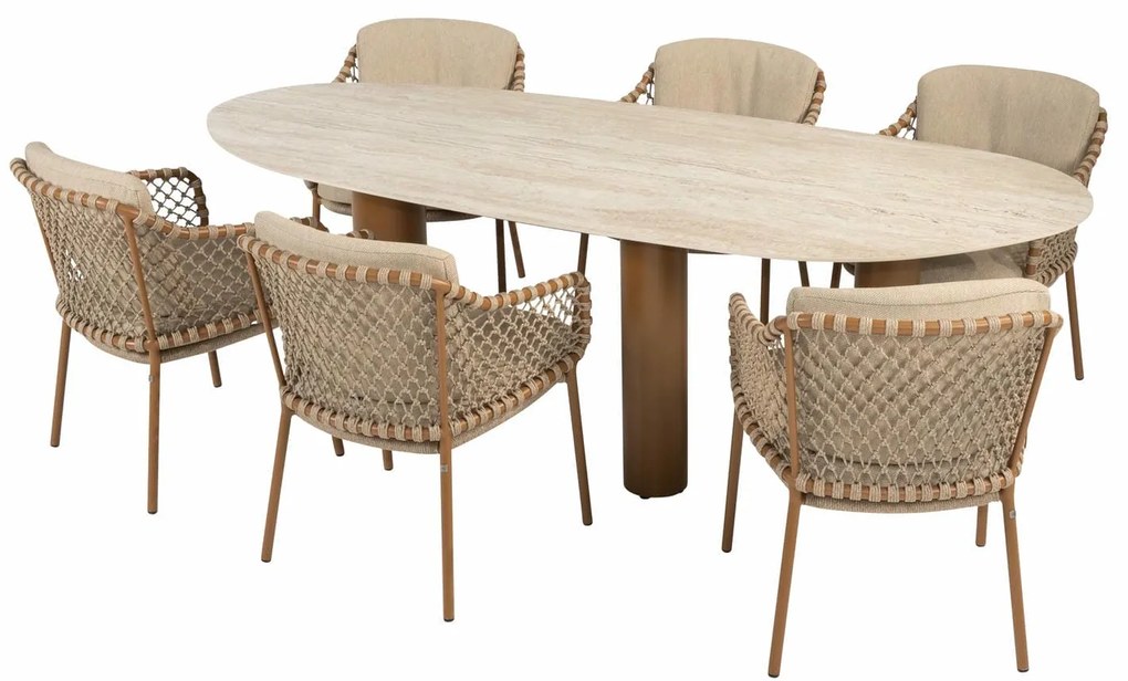 4 Seasons Outdoor Martinique tuinset met Estate tafel 240 cm Tuinstoel   beige weerbestendig