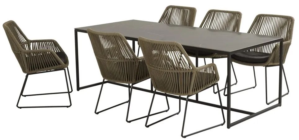 4 Seasons Outdoor Ramblas eetset met Quatro tafel HPL blad 220 x 95 cm light antraciet      taupe weerbestendig