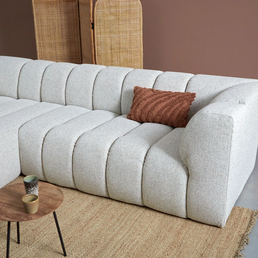 Bank Met Strepen Stiksel Grijsbeige Chaise Longue Links