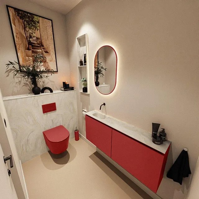 MONDIAZ TURE-DLUX 120cm toiletmeubel Fire. EDEN wastafel Ostra positie links. Zonder kraangat. TUREDX120FIRL0OST