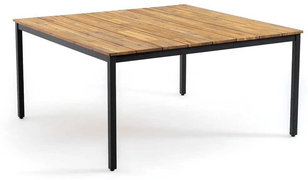 Vierkantige tuintafel in acacia en staalmetaal, Hiba