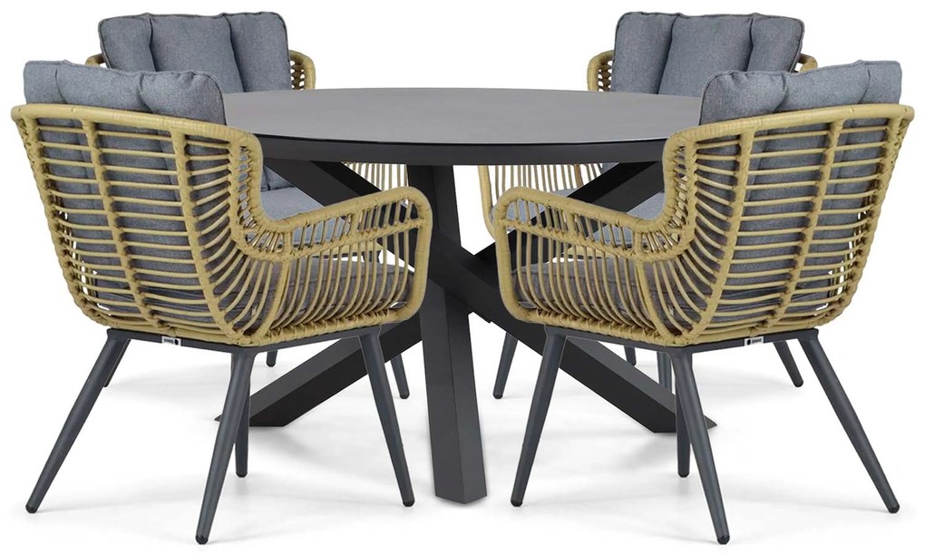 Tuinset Ronde Tuintafel 4 personen 125 cm Aluminium/wicker Taupe Coco Azzano/Livorno