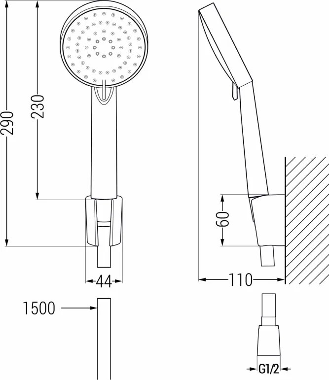 Mexen R-75 puntdouche set, zwart - 785755052-70