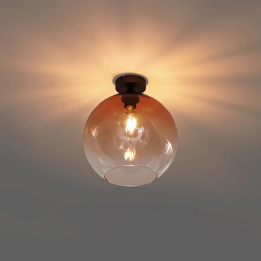 Art Deco plafondlamp donkerbrons met bruin glas - Sandra