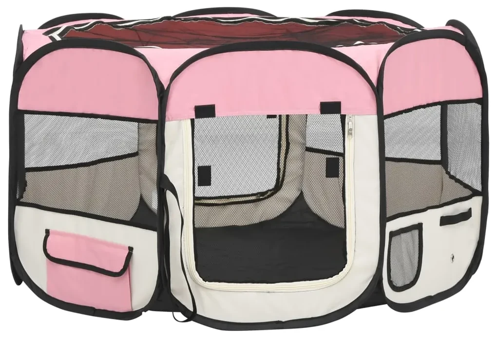 vidaXL Hondenren inklapbaar met draagtas 110x110x58 cm roze
