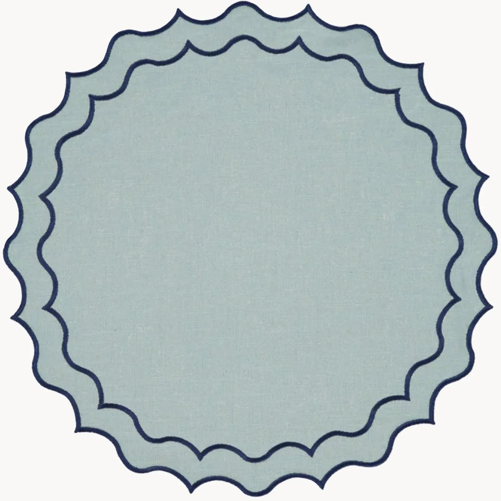 Ronde placemat Navy met randborduurwerk