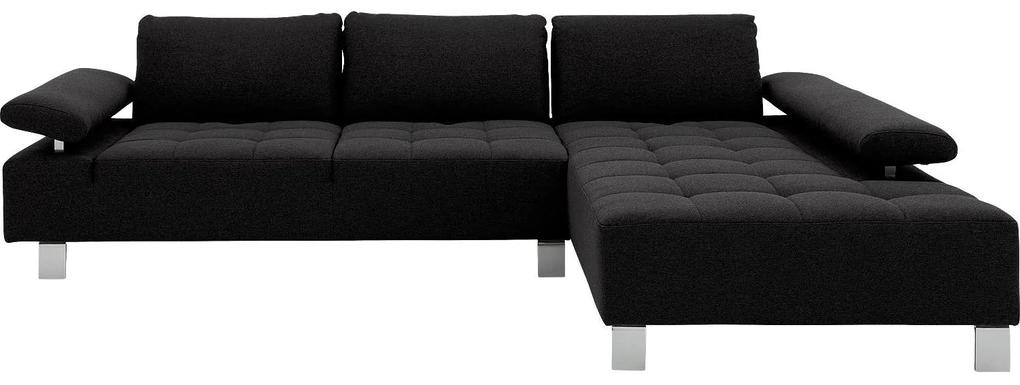 Goossens  zwart, stof, 3-zits, modern design met chaise longue rechts