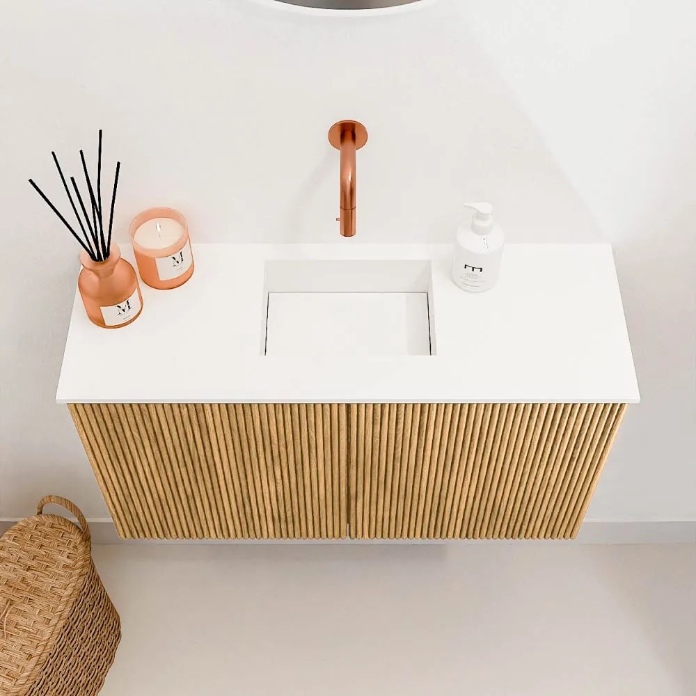 Mondiaz Joya 70cm toiletmeubel oak met wastafel faye midden zonder kraangat talc