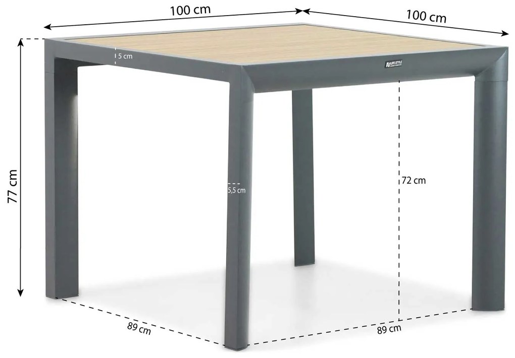 Tuinset 4 personen 100 cm Aluminium/teak Grijs Lifestyle Garden Furniture Marietta/Borello