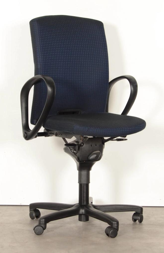 Bureaustoel Comforto type D5223, blauw geblokt, 1D armleggers