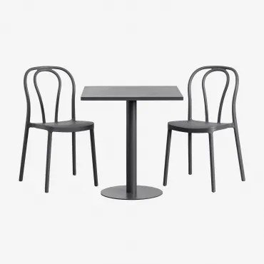 Set Van Vierkante Tafel 70x70 Cm En 2 Tuinstoelen Mizzi Grijs – Grafiet - Sklum