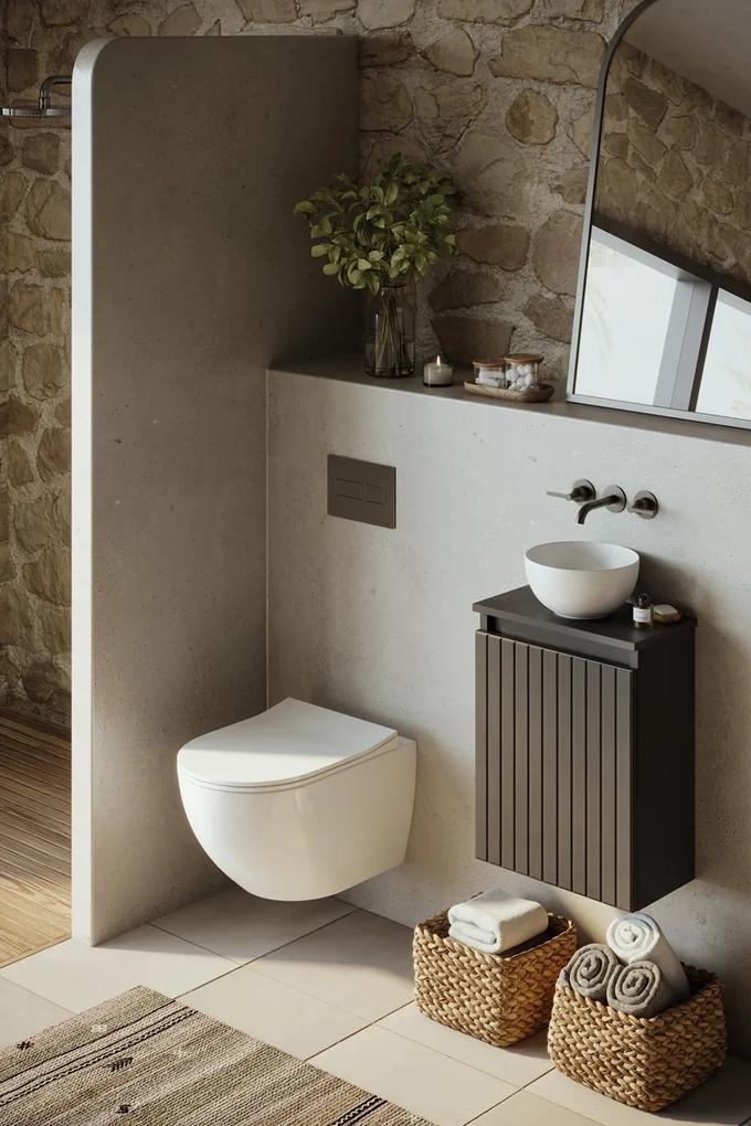 Fontana Bano toiletmeubel ribbelfront mat zwart 40x22cm met mat witte waskom
