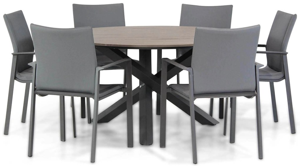 Tuinset Ronde Tuintafel 6 personen 150 cm Aluminium/textileen Grijs Lifestyle Garden Furniture Rome/Ancona