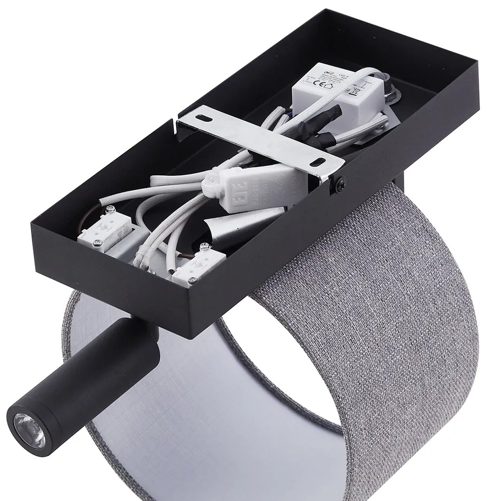 Moderne wandlamp zwart met grijs rond en leeslamp - Puglia