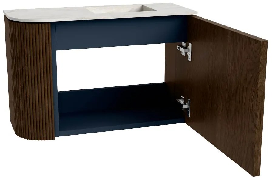 Mondiaz Joya DLux 60cm toiletmeubel ronding links walnut met wastafel faye rechts zonder kraangat opalo