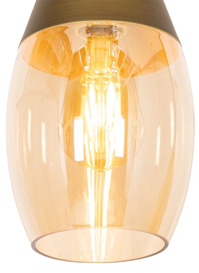 Moderne hanglamp goud met amber glas - Drop Modern E27 ovaal Binnenverlichting Lamp