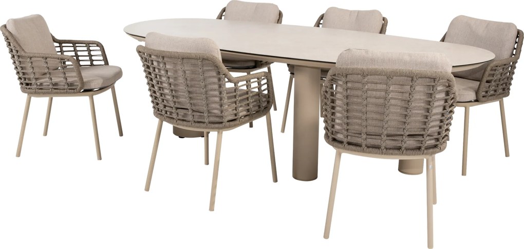 Denia Puglia dining tuinset 240x105xH75 cm 7 delig keramiek latte Taste 4SO