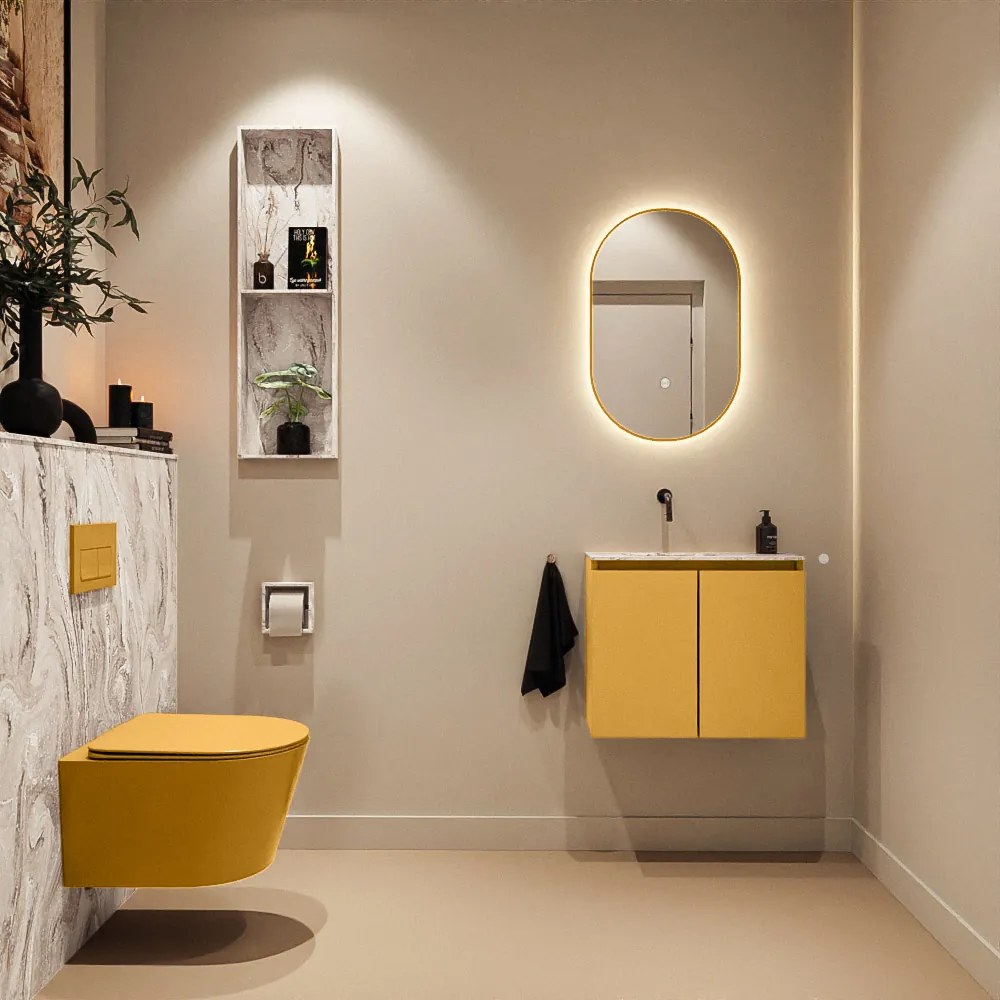 Mondiaz Ture DLux toiletmeubel 60cm ocher met wastafel glace links zonder kraangat