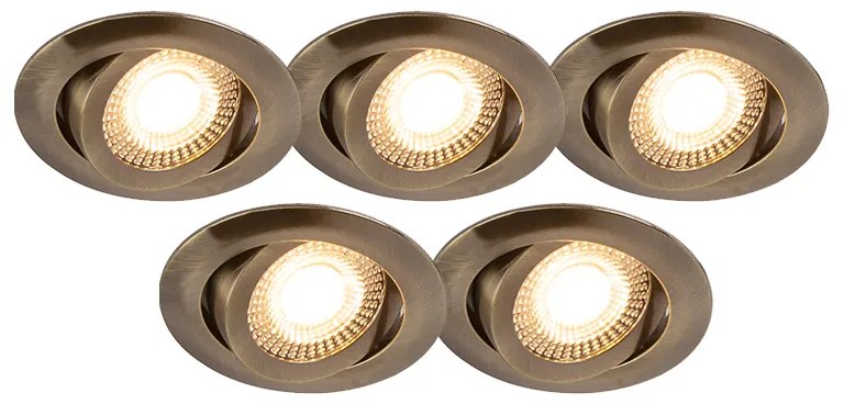 Set van 5 moderne inbouwspots brons incl. LED 3-staps dimbaar - Mio