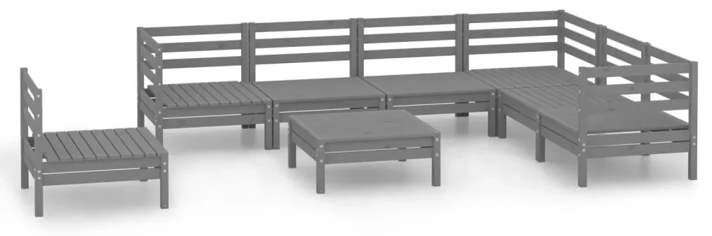 vidaXL 8-delige Loungeset massief grenenhout grijs