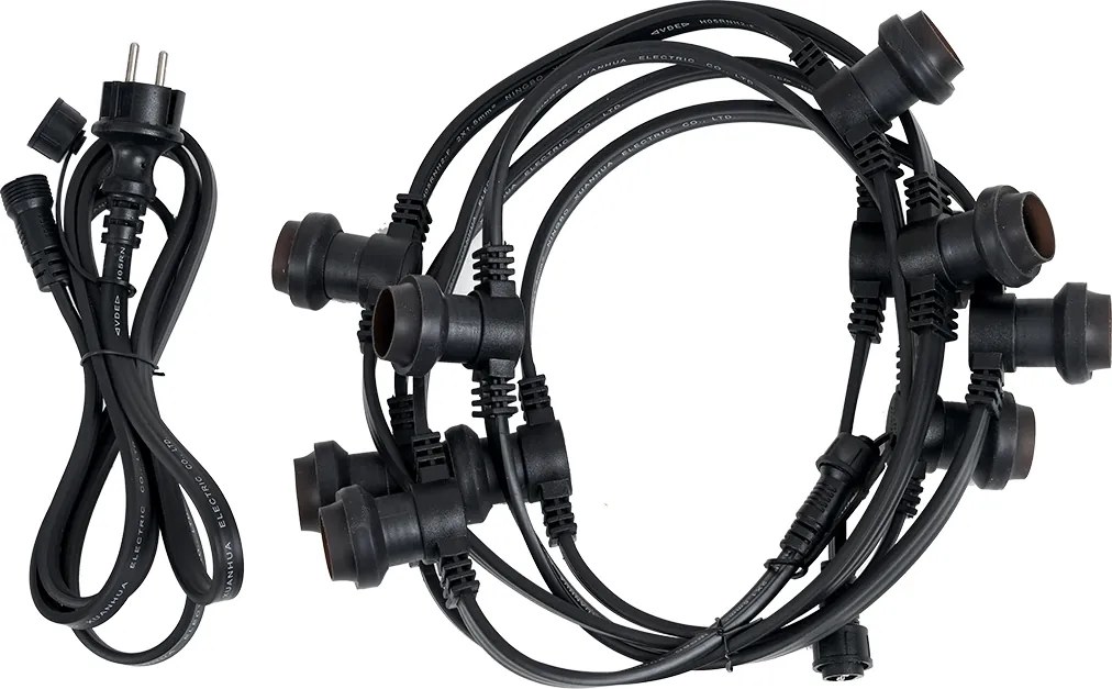 Lichtsnoer zwart koppelbaar met stekker 6m incl. E27 10-lichts IP44 - Lubber