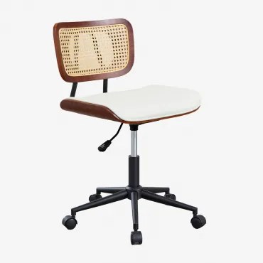 Raysa Bureaustoel Op Wieltjes Van Hout, Rotan En Kunstleer Donker Hout & Kunstleren Wit - Sklum