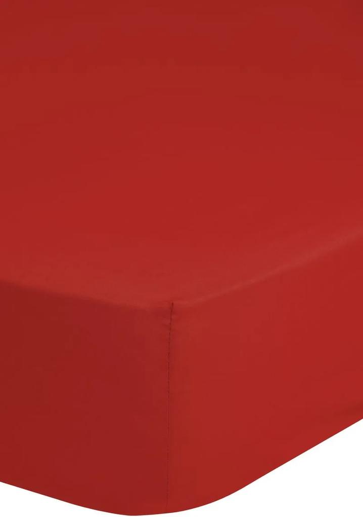 Katoenen hoeslaken strijkvrij, rood (160x200)