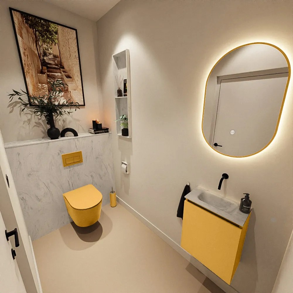 Mondiaz Ture DLux toiletmeubel 40cm ocher met wastafel opalo midden zonder kraangat