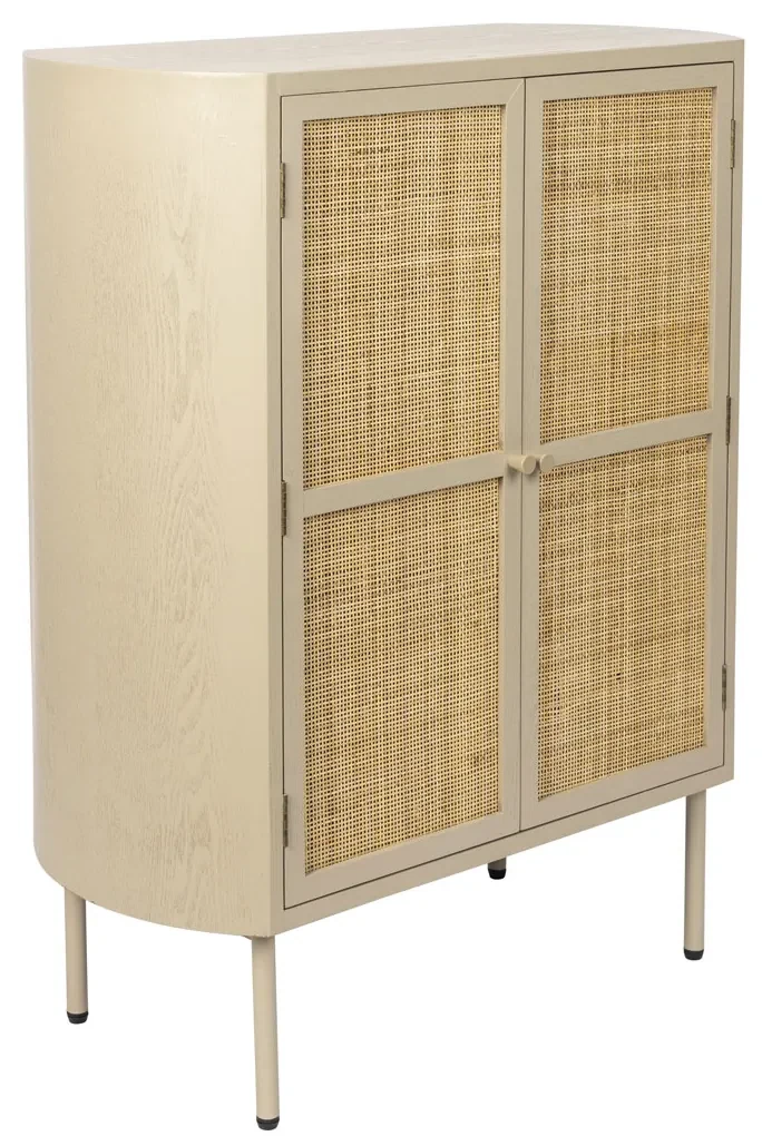 Beige Wandkast Met Rotan Deuren - 80x38x100cm.