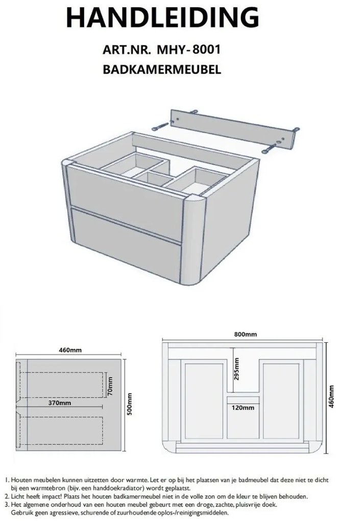 B-Stone Branson badmeubel eiken met toppaneel 80cm