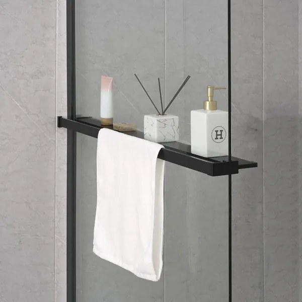 Sanigoods Obby inkortbaar handdoekrek / planchet voor douchewand mat zwart 140cm