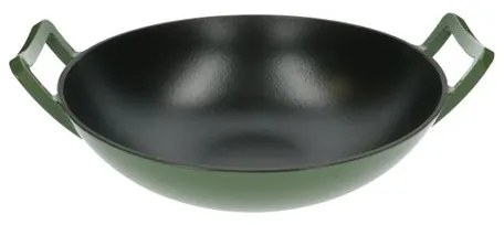 Wok, gietijzer, groen,Ø 36 cm