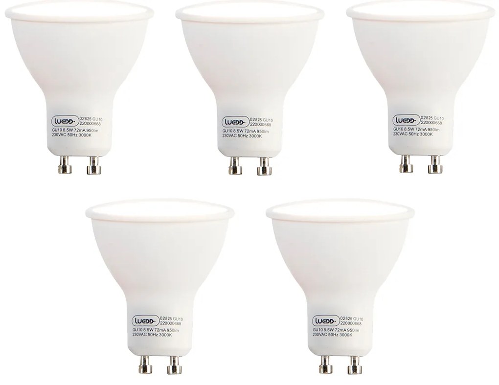 Set van 5 GU10 LED lamp 8,5W 950 lm 3000K