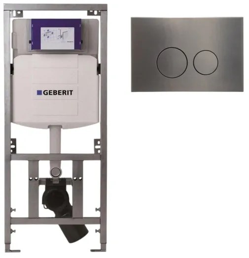 Geberit Inbouwreservoir UP320 met QeramiQ metal bedieningsplaat - dualflush - ronde knoppen - metaal gunmetal SW706198 070133