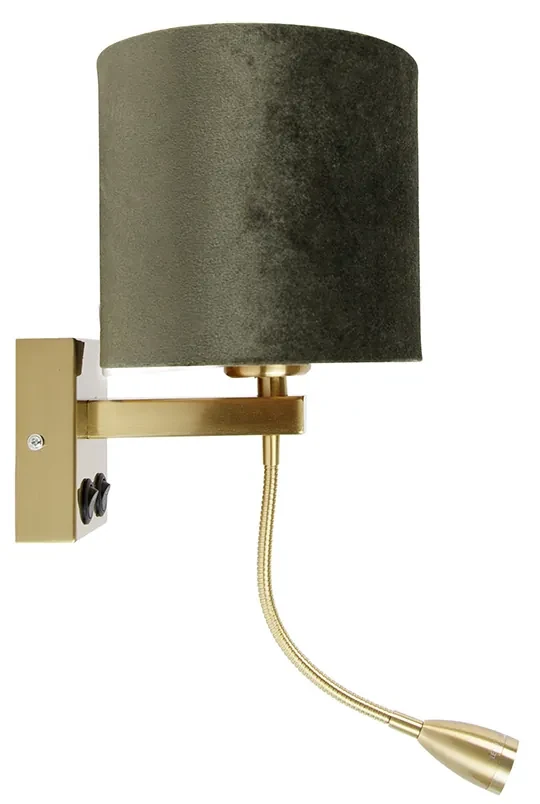 LED Wandlamp messing met ovale velours kap groen 25cm - Brescia Combi Modern, Klassiek / Antiek E27 vierkant Binnenverlichting Lamp