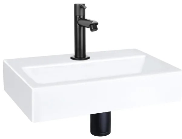 QeramiQ Fuente fonteinset - 38x24cm - 1 kraangat - keramiek - fonteinkraan zwart mat - glans wit SW696235/SW696205/SW696215/SW21912