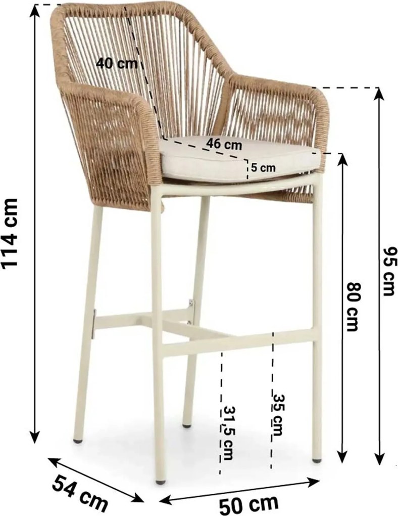 Barset 4 personen 150 cm Rope Taupe De Laan Projects