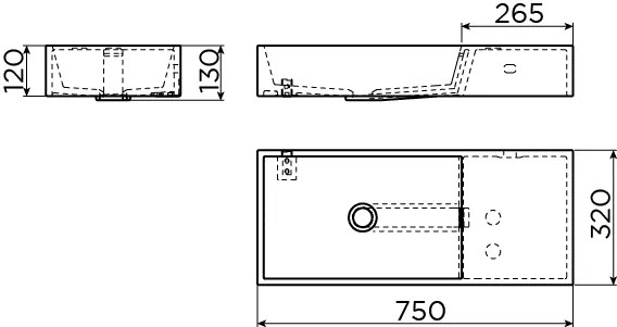 Clou Wash Me wastafel solid surface 75cm rechts wit mat