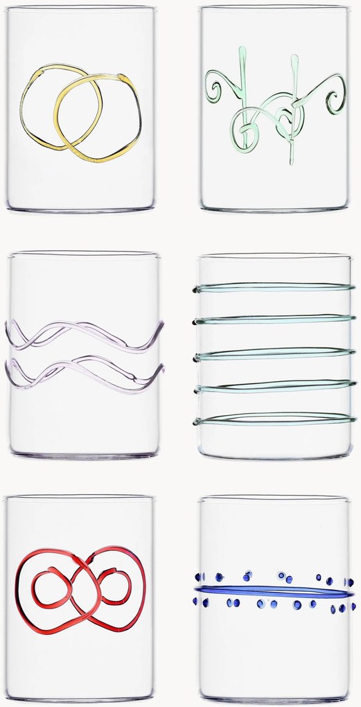 Handgemaakte waterglazen Deco' Arlecchino van borosilicaatglas, 6-delig