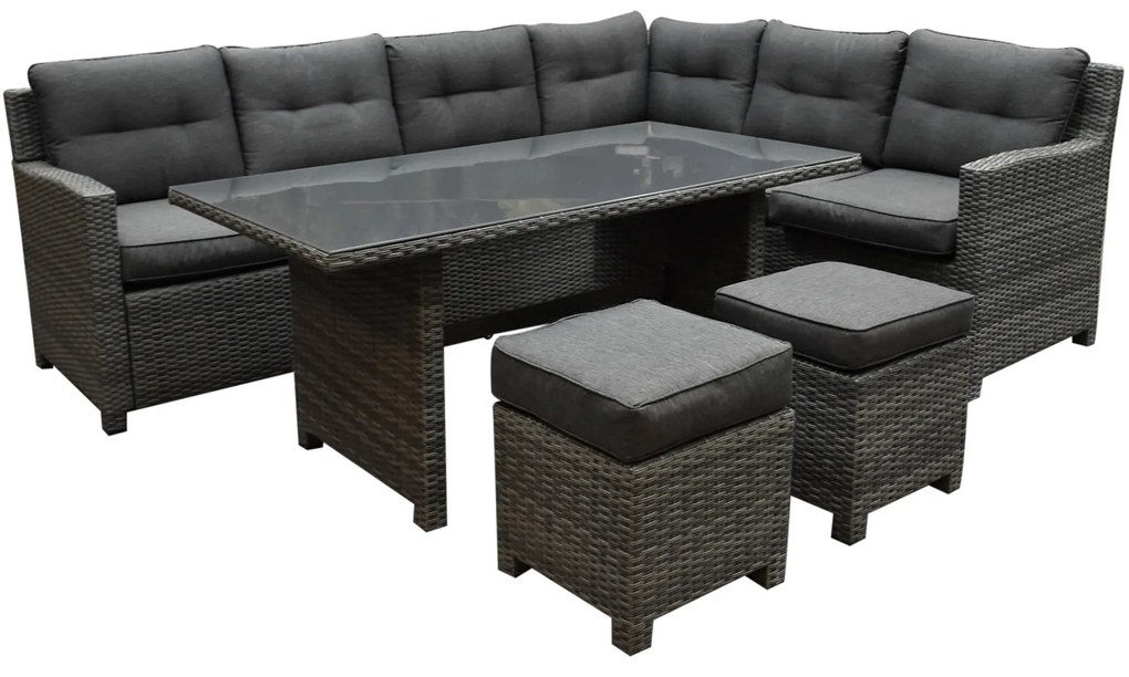 Showroommodel Valencia dining hoek loungeset 5-delig rechts antraciet wicker