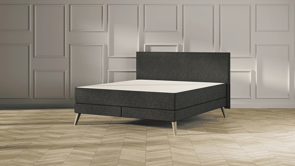 Emma Original Elite Boxspring Bed 180x210 - Donkergrijs - Effen Hoofdbord - Beukenhout Pootjes